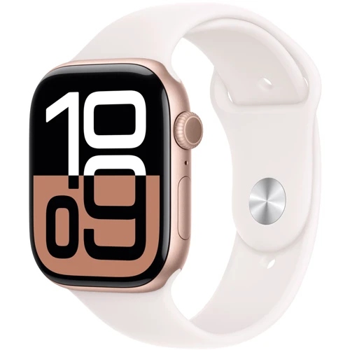 Apple Watch Series 10 46mm GPS Rose Gold Aluminum Case with Light Blush Sport Band - M/L (MWWU3)